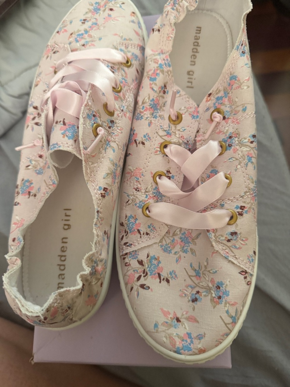 Madden Girl Pale Pink Floral Satin Lace-Up Sneakers